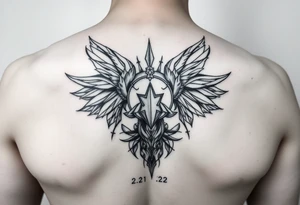 Tattoo design: Abstract representation of rebirth, inner peace, and freedom from addiction. Include dates 2/21 and 2/22 as a personal touch. tattoo idea