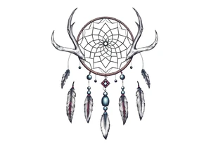 Dreamcatcher made from deer antlers with feathers and beads hanging off it tattoo idea