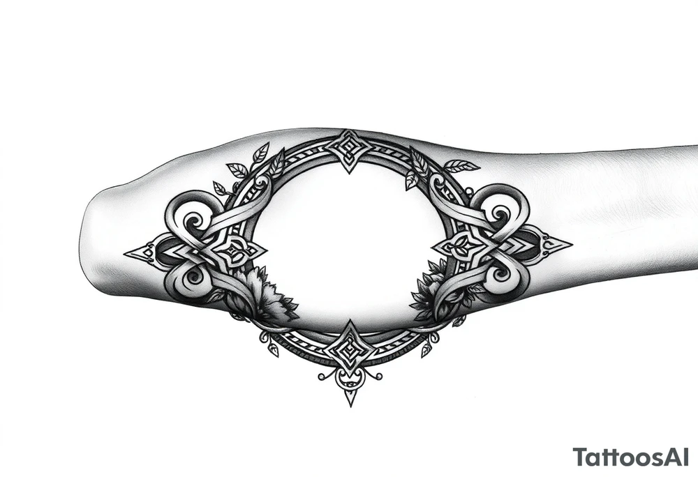An armband tattoo combining Celtic traditional symbols and nature, the tattoo needs to circle the bicep and tricep on the arm tattoo idea