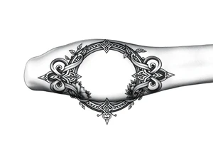 An armband tattoo combining Celtic traditional symbols and nature, the tattoo needs to circle the bicep and tricep on the arm tattoo idea