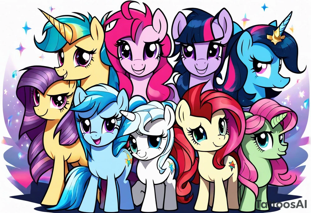 Full sleeve with my little pony, Jem and the hollograms tattoo idea