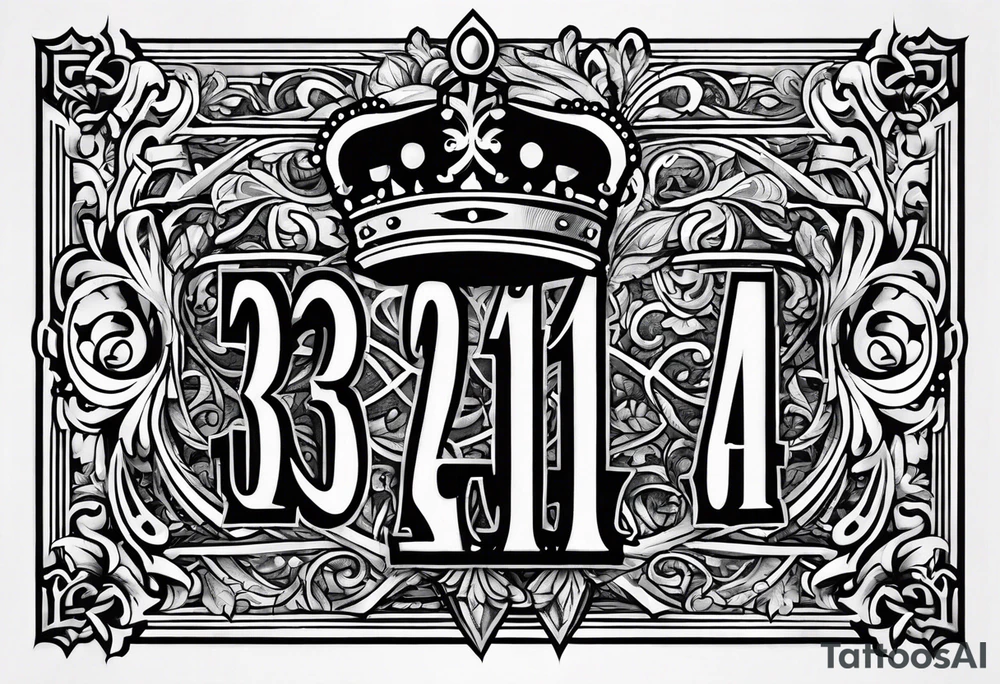 The numbers 334 in olde English font with a kings crown next to it tattoo idea