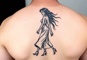 Black woman with long hair walking tattoo idea