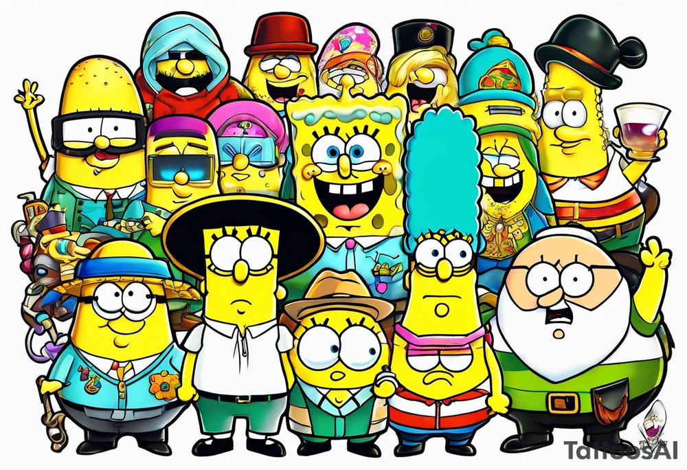 SpongeBob SquarePants characters and the characters from South Park tattoo idea