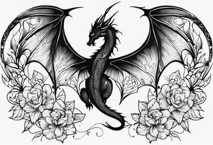 Dragon wings spread floral print on wings tattoo idea