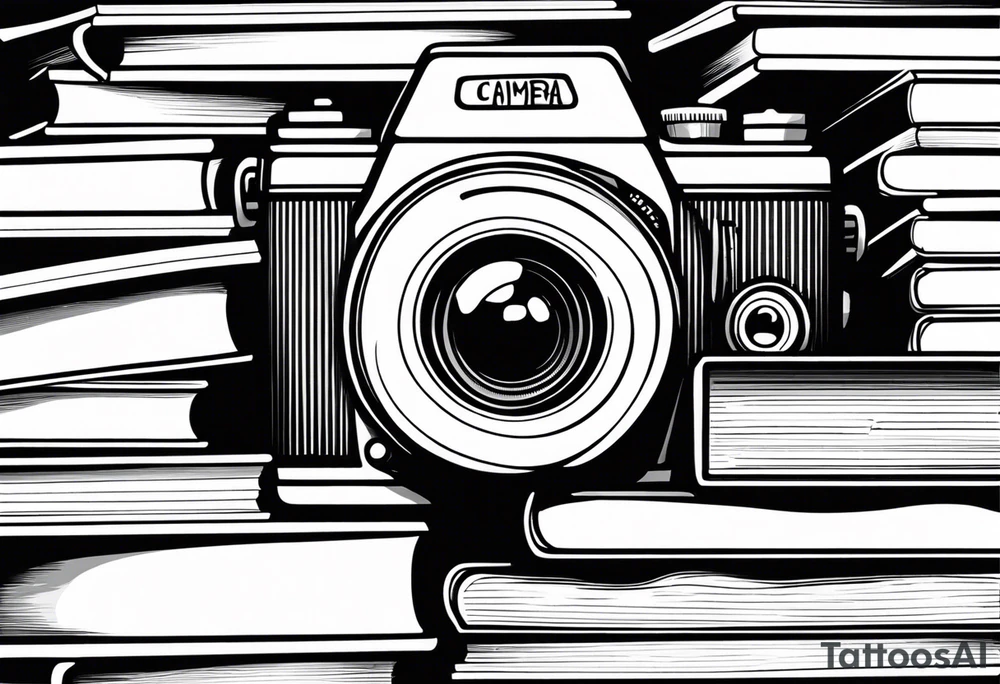 Camera on a stack of books tattoo idea