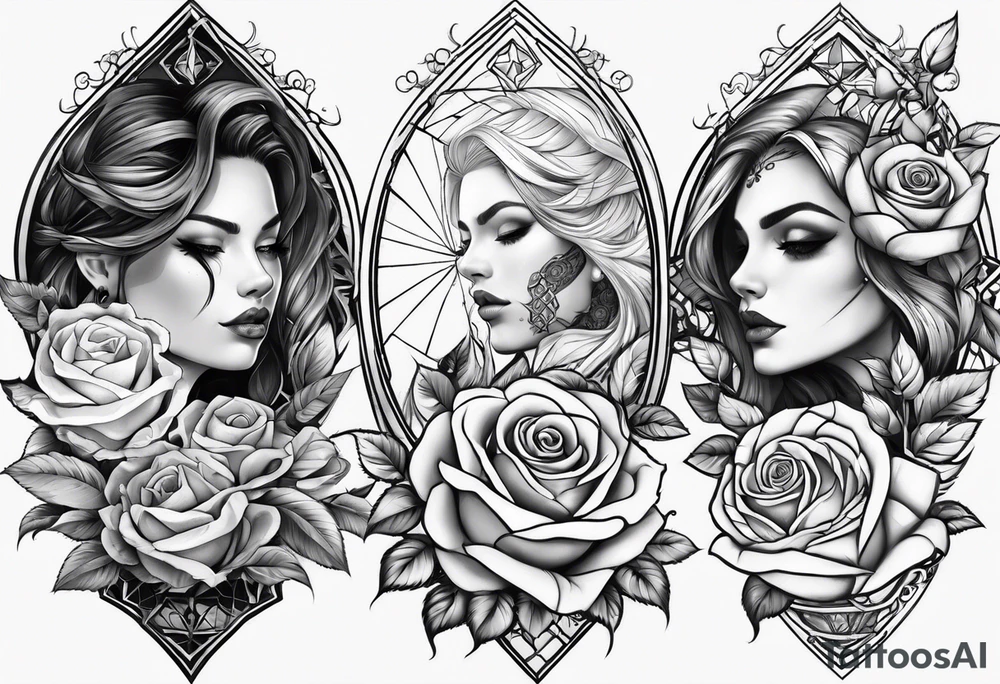 tattoo fool sleeve, old broken gothic home, broken sword, roses tattoo idea