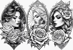 tattoo fool sleeve, old broken gothic home, broken sword, roses tattoo idea