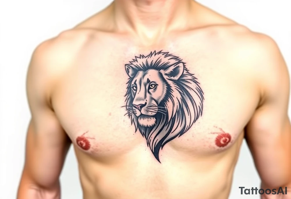 lion on one pec tattoo idea