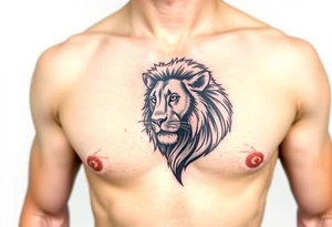 lion on one pec tattoo idea