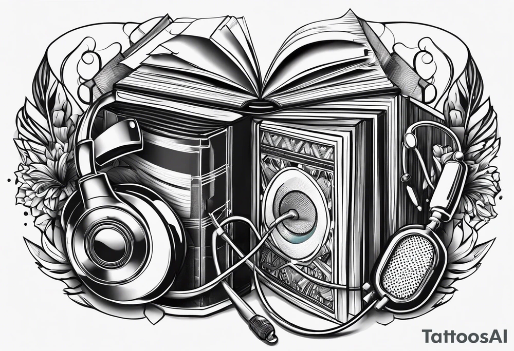 Books, video games, stethoscope, music, drums tattoo idea