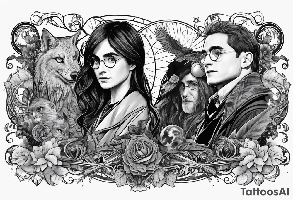 Harry Potter arm sleeve magic tattoo idea