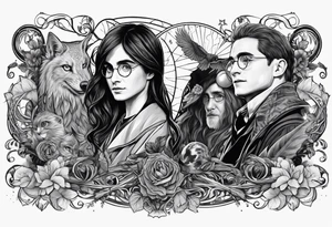 Harry Potter arm sleeve magic tattoo idea