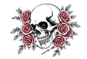 gothic skull intertwined with climbing roses and thorny vines tattoo idea