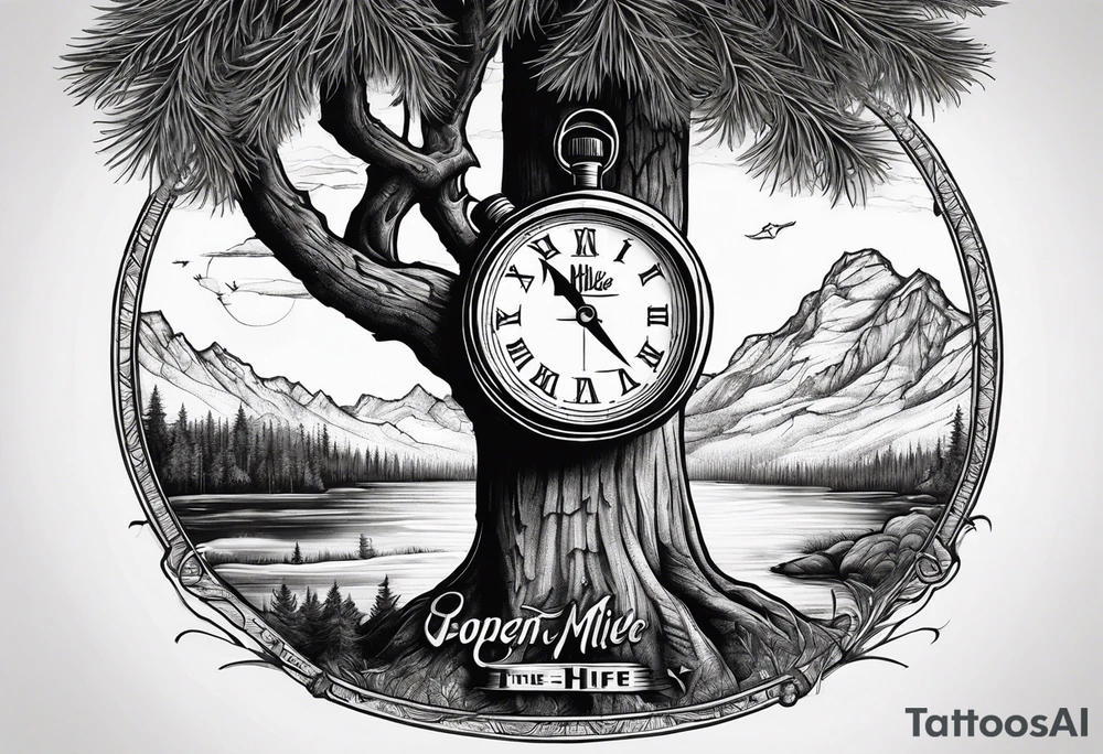 Using the Miller High Life font, intertwine the name miller into the trunk of a pine tree outlined by a compass tattoo idea