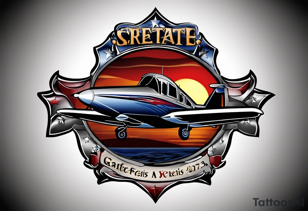 Create a tattoo that incorporates Texas, Arkansas, New Mexico,  Beechcraft A36, semper fidelis , boating, dates 05-01-2004, 02-25-2007, 05-19-2012 tattoo idea