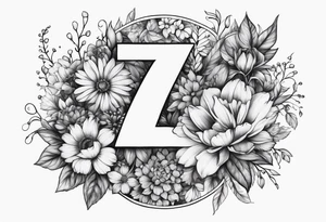 The number seven surrounded by colorful flowers tattoo idea