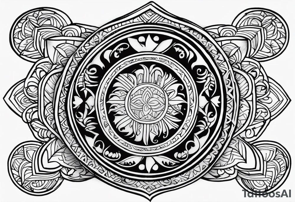 Filipino sun, Filipino Polynesian style, surname Reyes Espina, not vulgar, family crest round shape that looks good on a wrist or bicep, not traditional American tribal, family, love tattoo idea