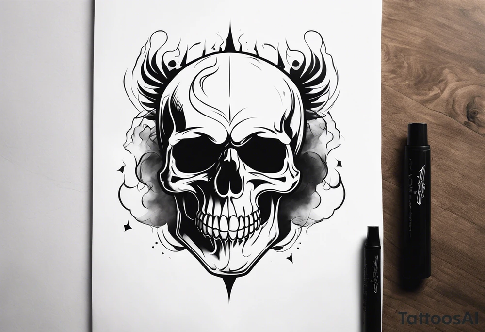 skull with smoke on top tattoo idea