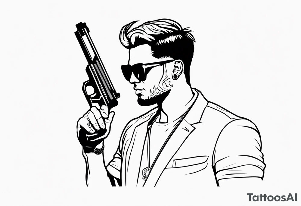 capricorn man with sunglasses and gun tattoo idea