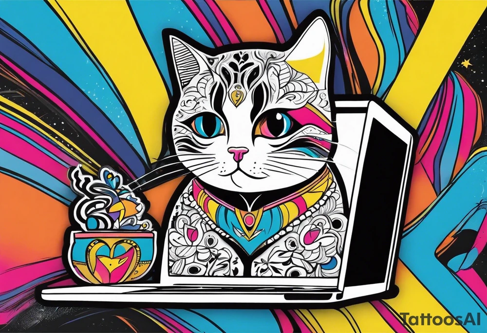 кот и mackbook tattoo idea