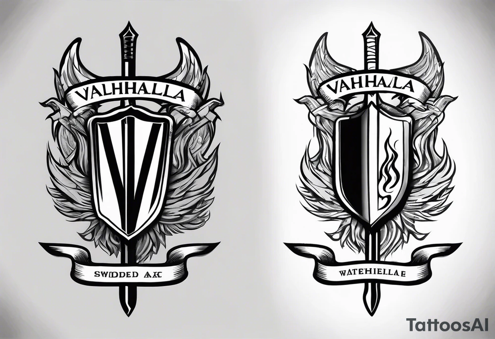 Valhalla shield sword axe fire tattoo idea
