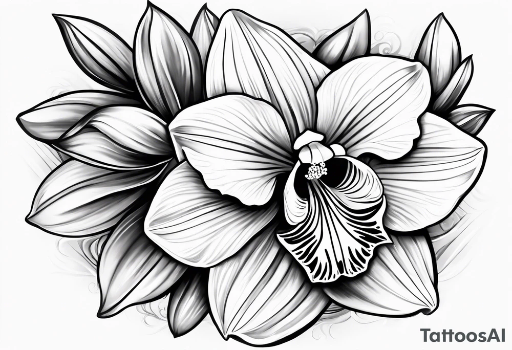 One Cymbidium orchid in the middle with a rose on each side tattoo idea