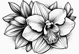 One Cymbidium orchid in the middle with a rose on each side tattoo idea