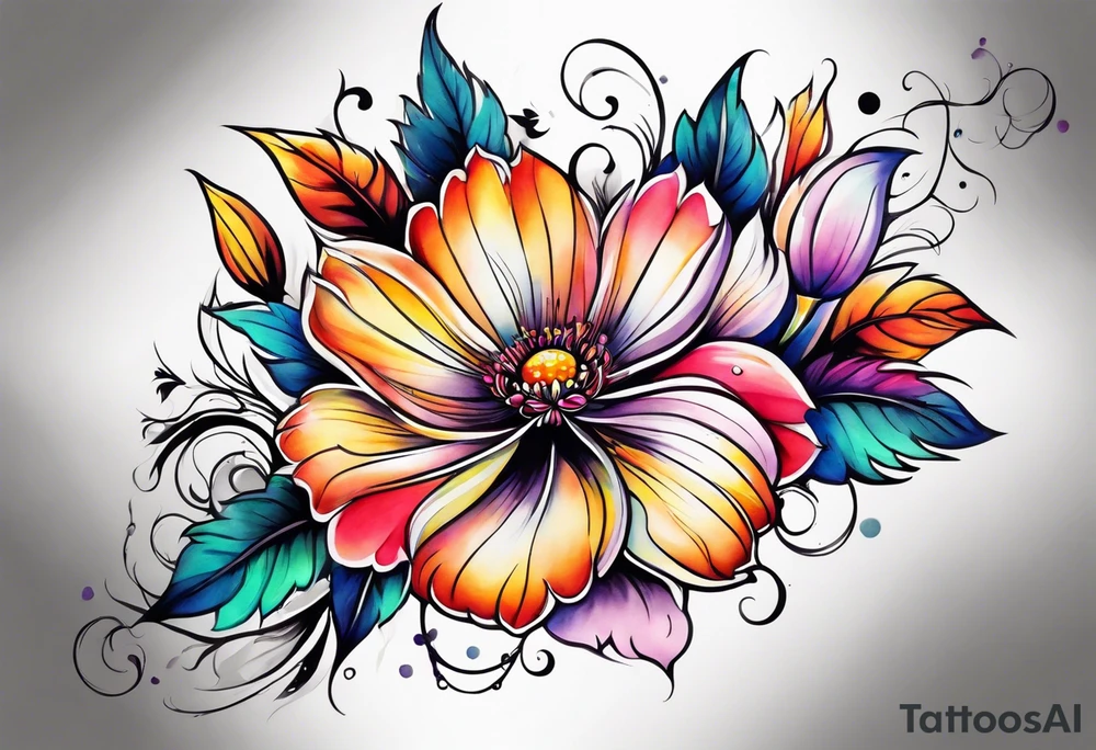 Colorful flower half arm sleeve tattoo idea