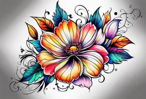 Colorful flower half arm sleeve tattoo idea
