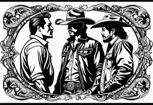 A cowboy and a mexican having a mexican standoff draw tattoo idea