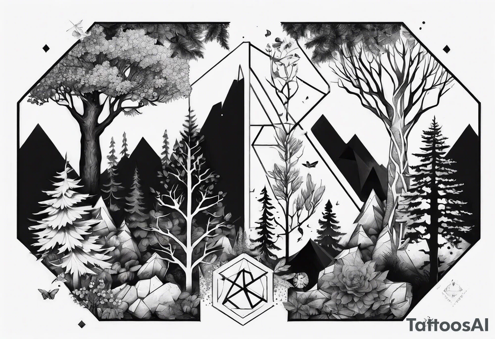 The forest extends beyond the boundaries of the hexagon tattoo idea
