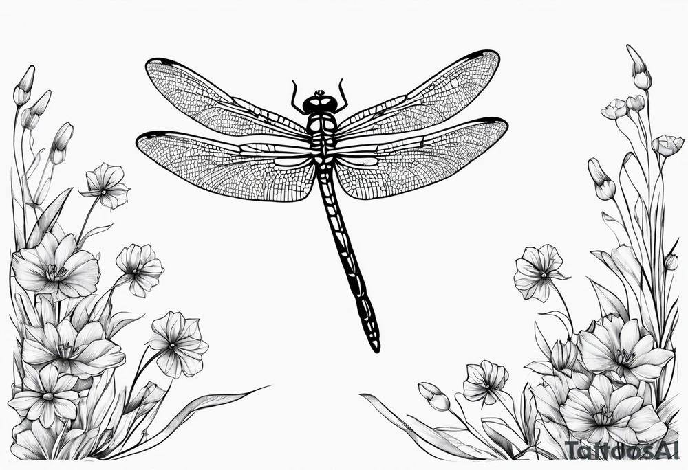 Dragonfly in flight wildflowers simplistic minimalist tattoo idea Dragonfly in flight wildflowers simplistic minimalist tattoo idea