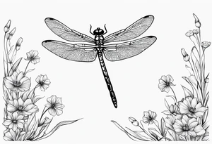 Dragonfly in flight wildflowers simplistic minimalist tattoo idea