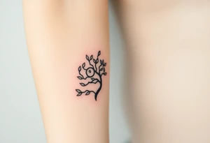 Fibonacci spiral shell inside of tree with little leaves tattoo idea