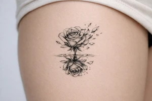 Single rose, petals shattering outwards, mirror reflection tattoo idea