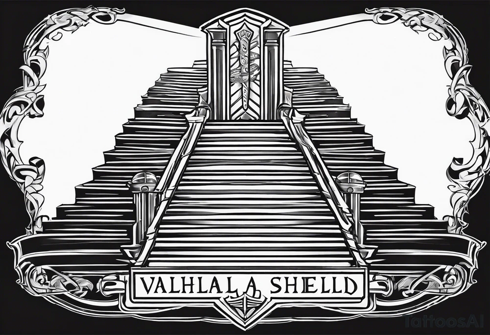 Valhalla sheild sword stairs tattoo idea