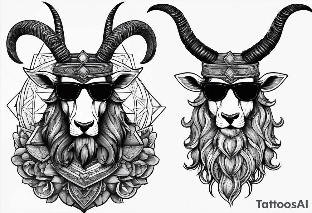 capricorn with beard and sunglasses tattoo idea