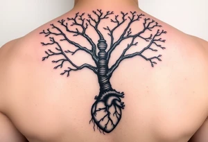 Thick DNA TREE trunk with roots for family tree
Add anatomical heart in bottom tattoo idea