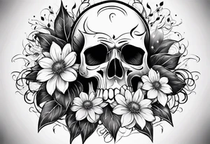 skull and aster flower tattoo idea