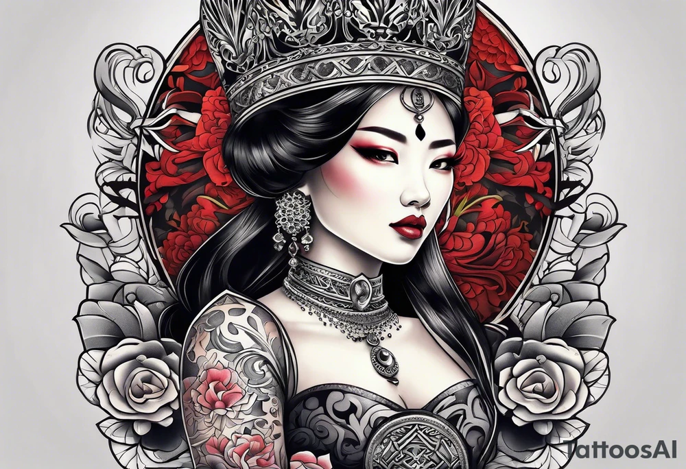 Asian Queen Of Spades tattoo sleeve tattoo idea