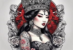 Asian Queen Of Spades tattoo sleeve tattoo idea