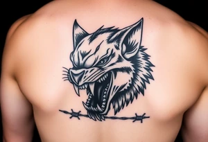 tasmanian devil biting into barbed wire tattoo idea