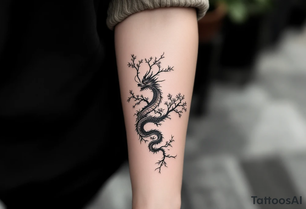 dragon japanese style sakura trees
front view tattoo idea