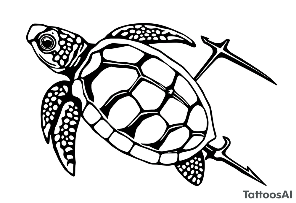 Turtle with a trident tattoo idea