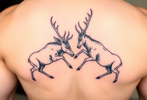 Two deer fighting with in a low down stance make it look like they are stuck together tattoo idea