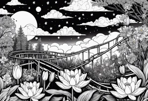 roller coaster track, water lily, daffodils, space and stars, skulls tattoo idea