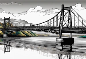 steel truss cantilever bridge over river, tattoo idea
