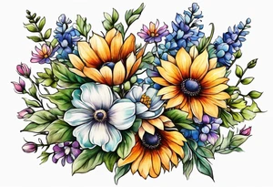 long stem wildflower bouquet tattoo idea