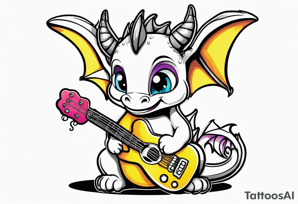 cute baby dragon with guitar tattoo idea
